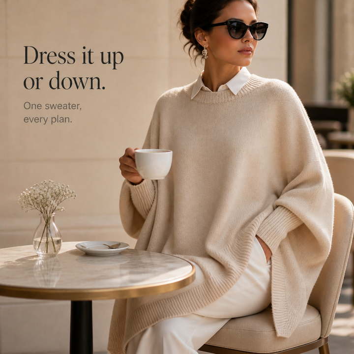 Livia – Oversized Wide-Sleeve Knit Poncho Sweater