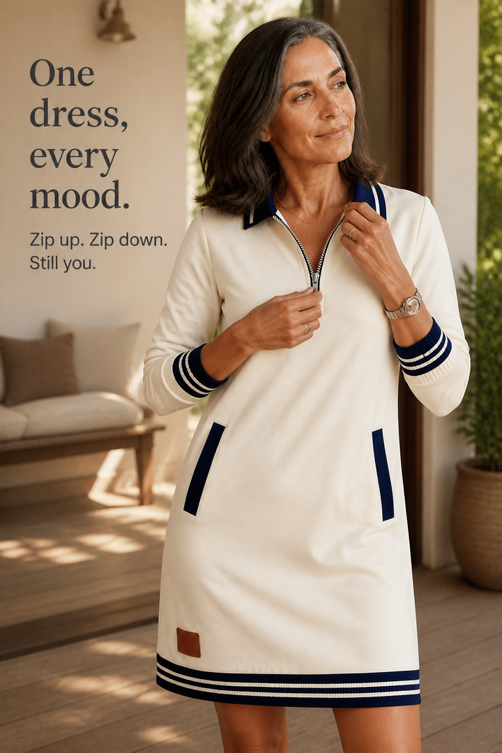 Colvera – Quarter-Zip Collared Sweatshirt Dress