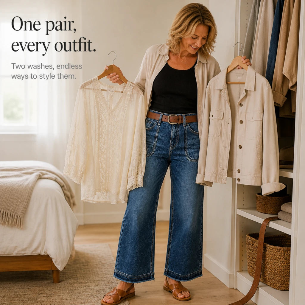 Vintara – Patch Pocket Distressed Straight-Leg Jeans