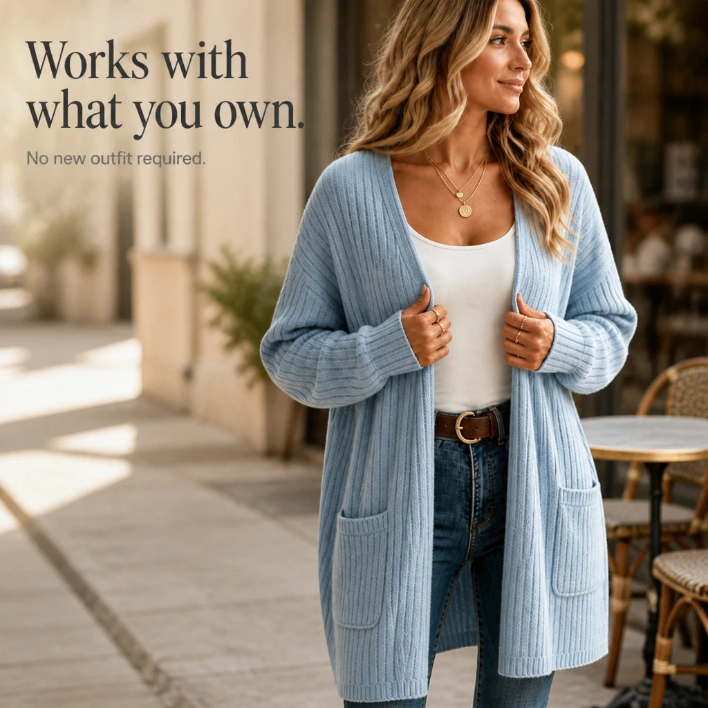Aurelle – Long Ribbed Open-Front Cardigan