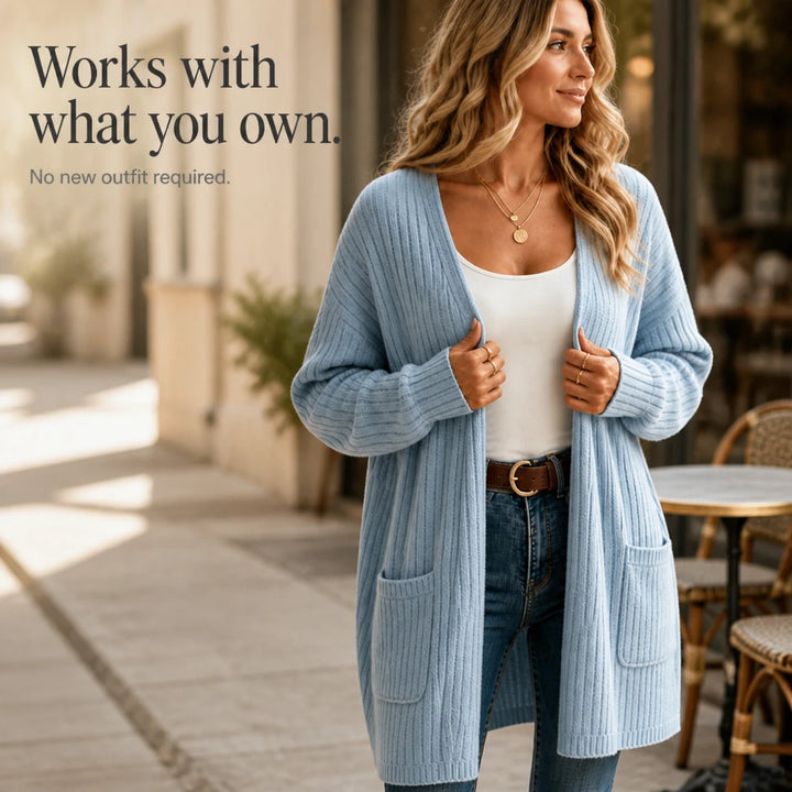 Aurelle – Long Ribbed Open-Front Cardigan