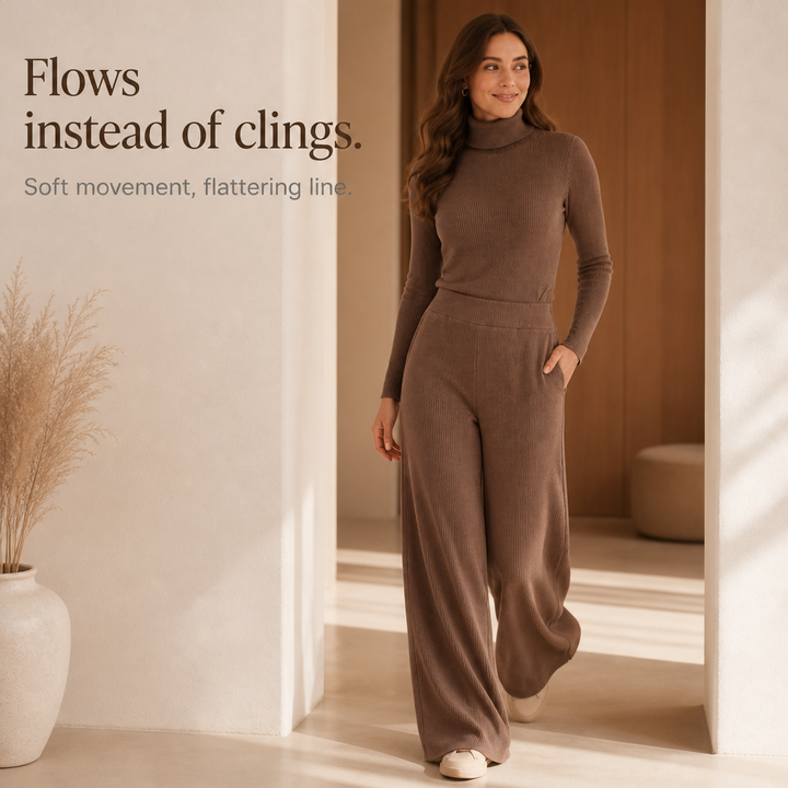 Lunavia – Turtleneck Knit Top And Wide-Leg Pants Set