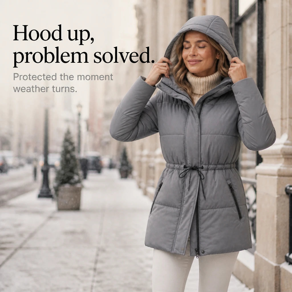 Silhouette – Drawstring Hooded Mid-Length Winter Jacket