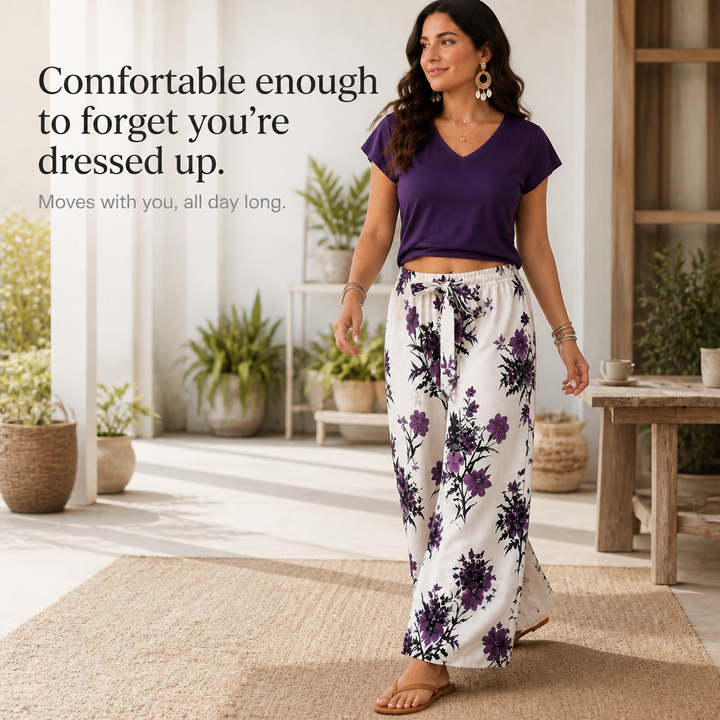Twovelle – V-Neck Tie-Waist Wide-Leg Two-Piece Set