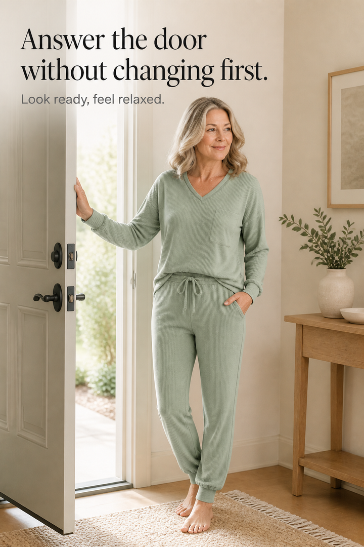 Wearbella – Waffle-Knit-Look V-Neck Lounge Set