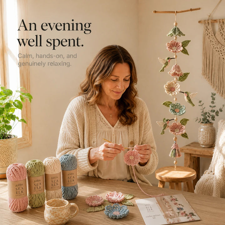 Hummingbird Haven – Crochet Hummingbird Flower Garland