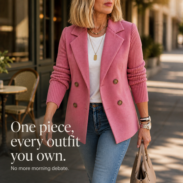 Wearbella – Knit-Sleeve Double-Breasted Blazer