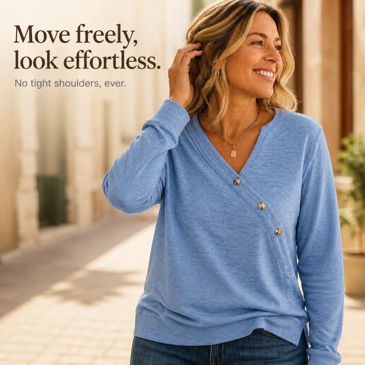 Everlane – Diagonal Button V-Neck Sweatshirt