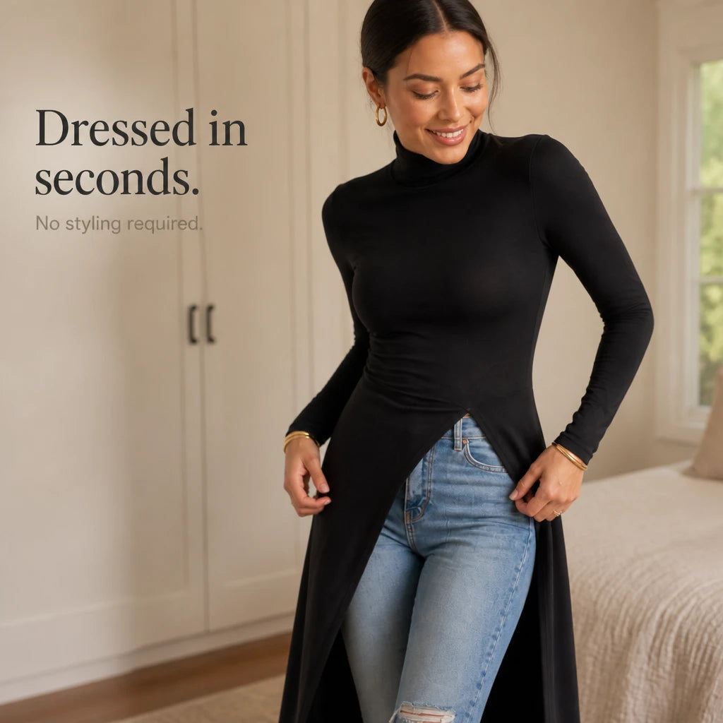 Slitwell – High-Slit Turtleneck Knit Tunic