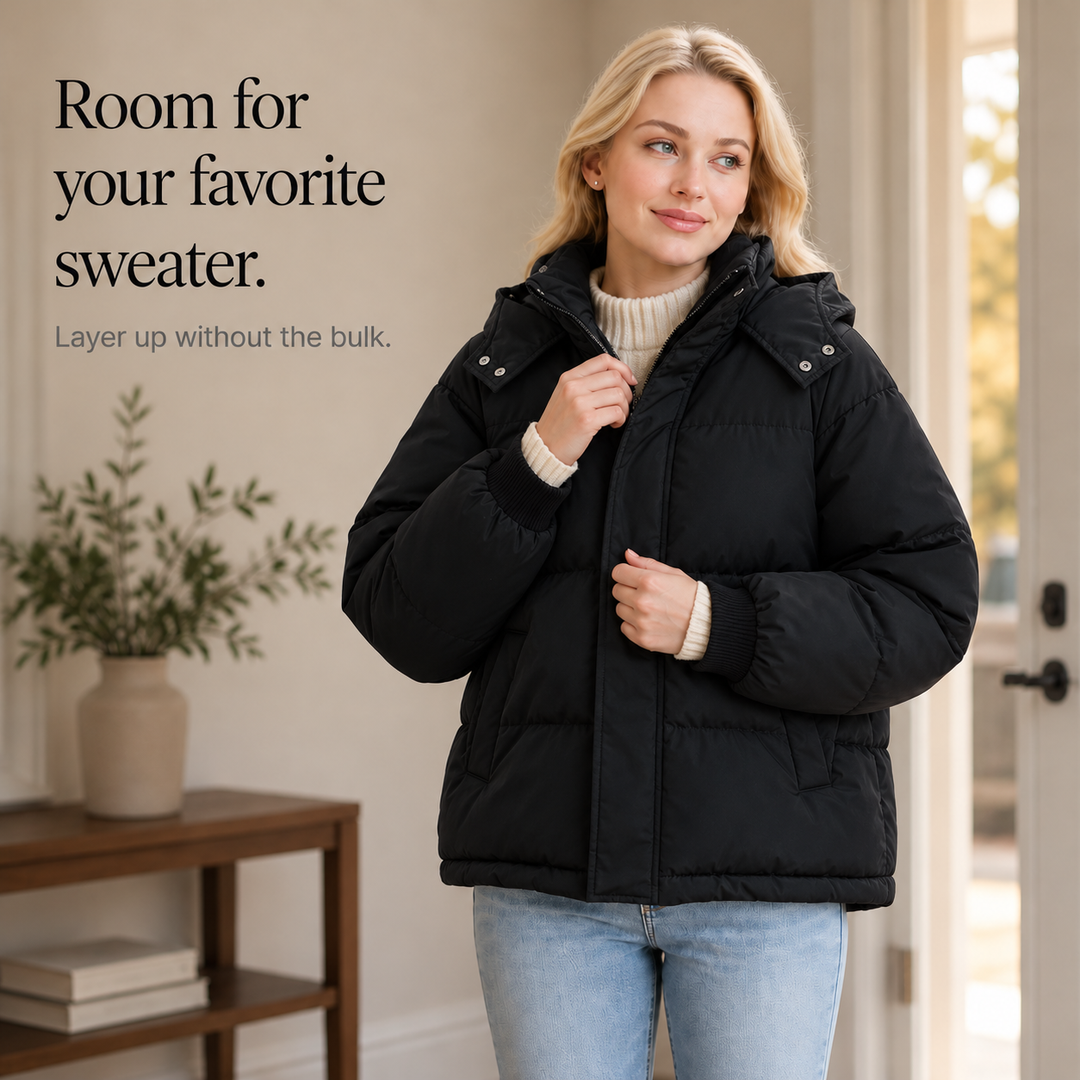 Veluna – Cropped Hooded Puffer Jacket