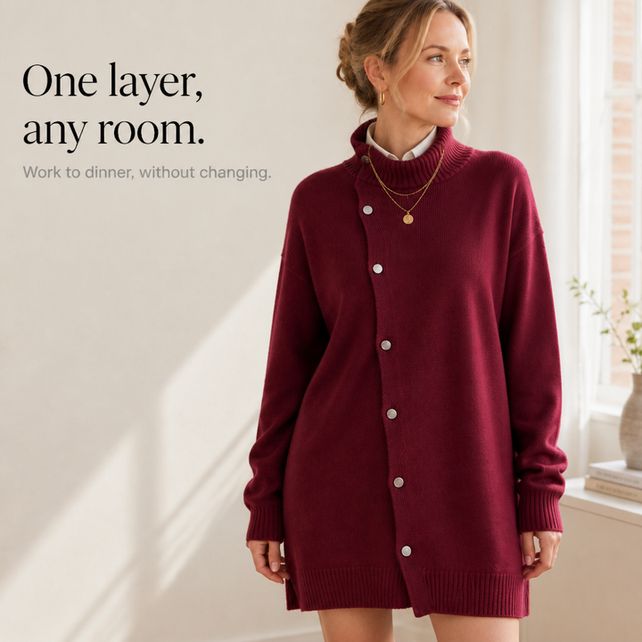 Wrapdaya – Oversized High-Neck Button Cardigan