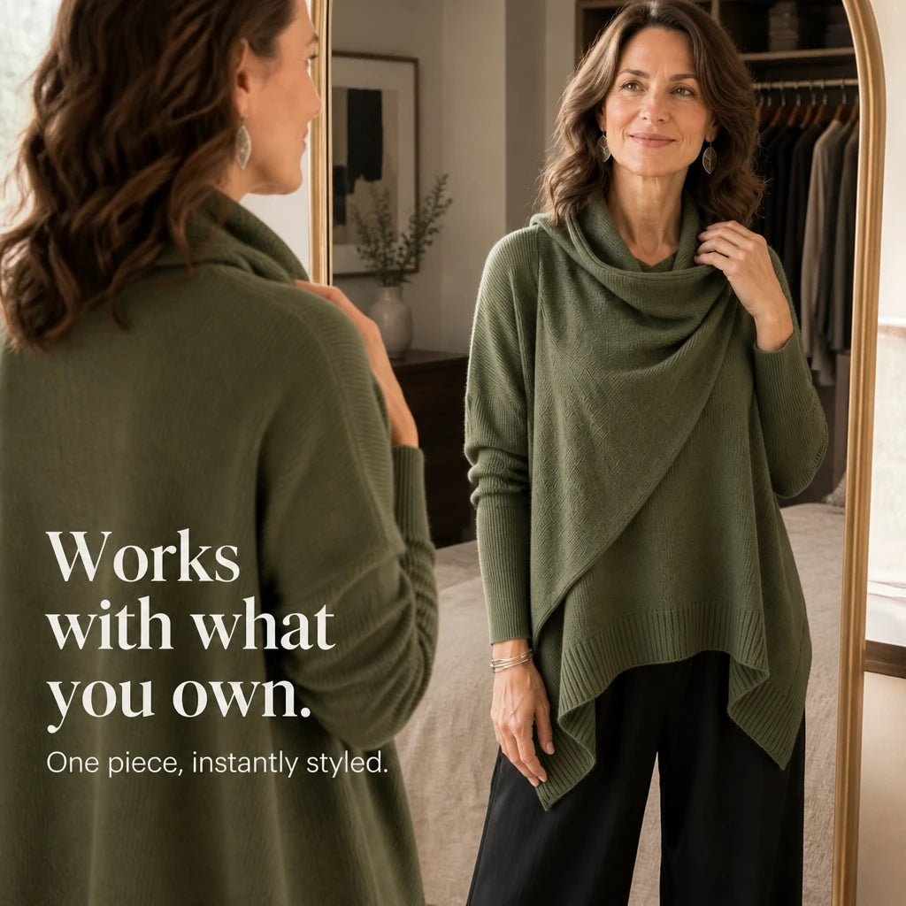 Cowlora – Draped Cowl-Neck Knit Pullover