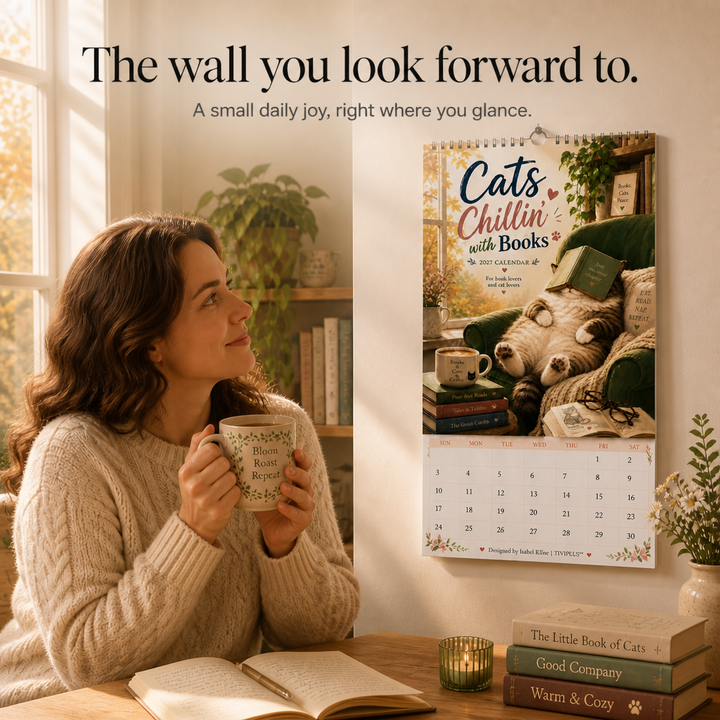 Pagepaws – 2027 Cats And Books 12-Month Wall Calendar