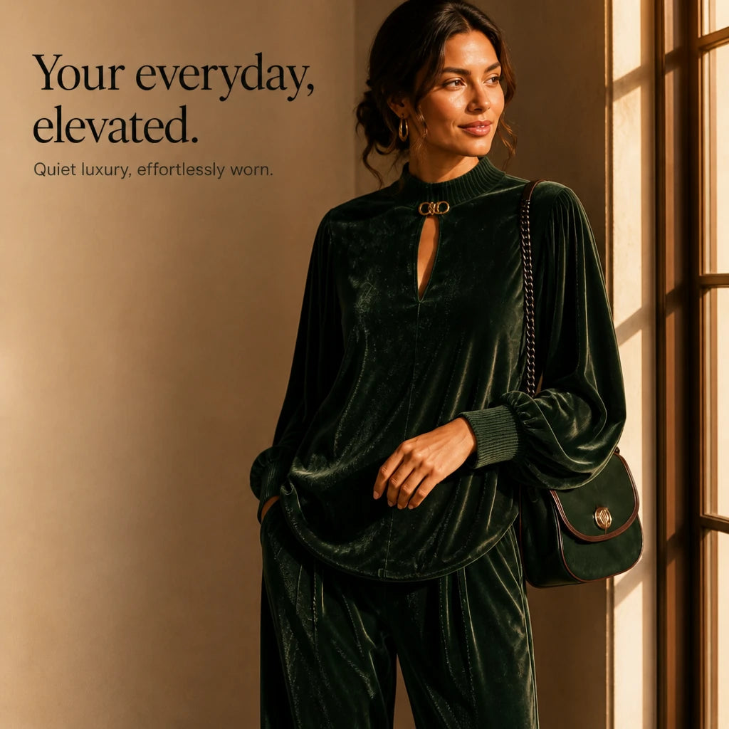 Veloura – Keyhole Velvet Top And Wide-Leg Trouser Set