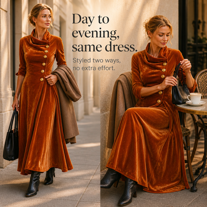 Veloura – Cowl Neck Velvet-Look Maxi Dress