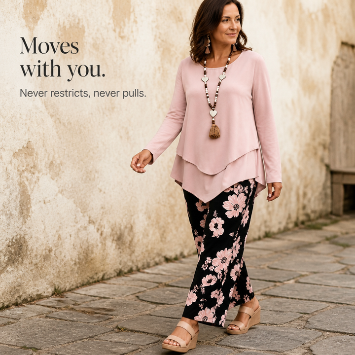 Wearbella – Double-Layer Flowy Top And Floral Wide-Leg Set