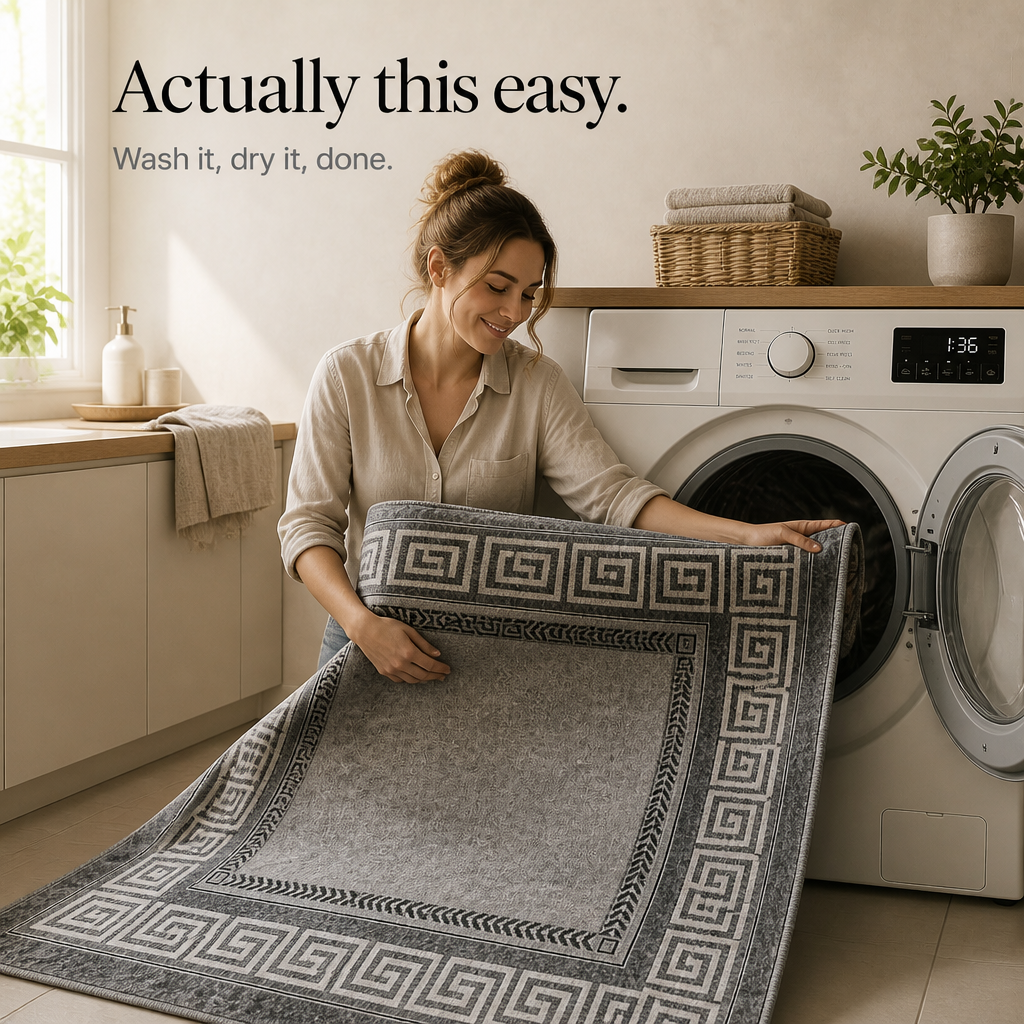 Gripwell – Low-Pile Machine-Washable Greek Key Area Rug