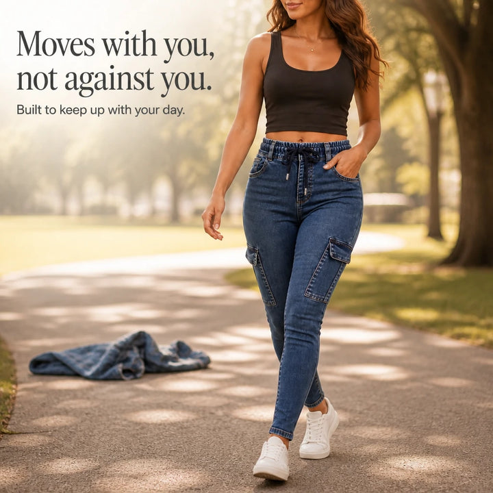 DenimEase – Stretch Denim Cargo Jeggings