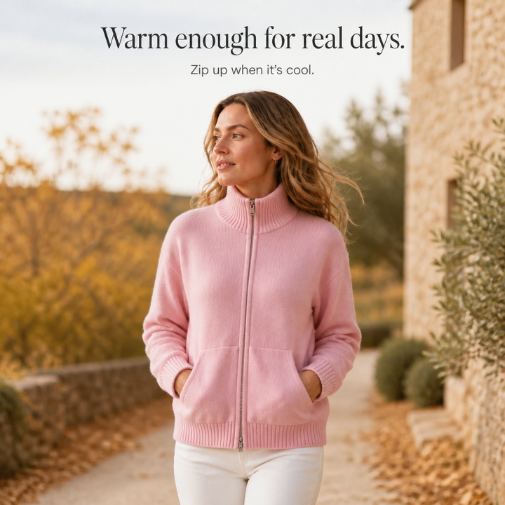 Wearbella – Zip-Front Ribbed Collar Knit Cardigan