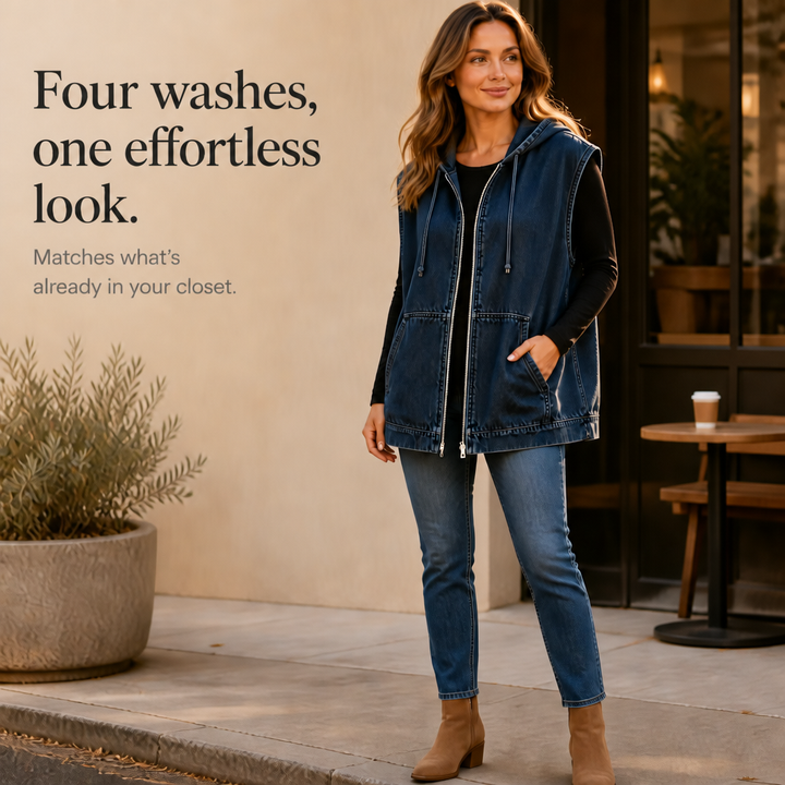 Wearbella – Oversized Hooded Denim-Look Vest