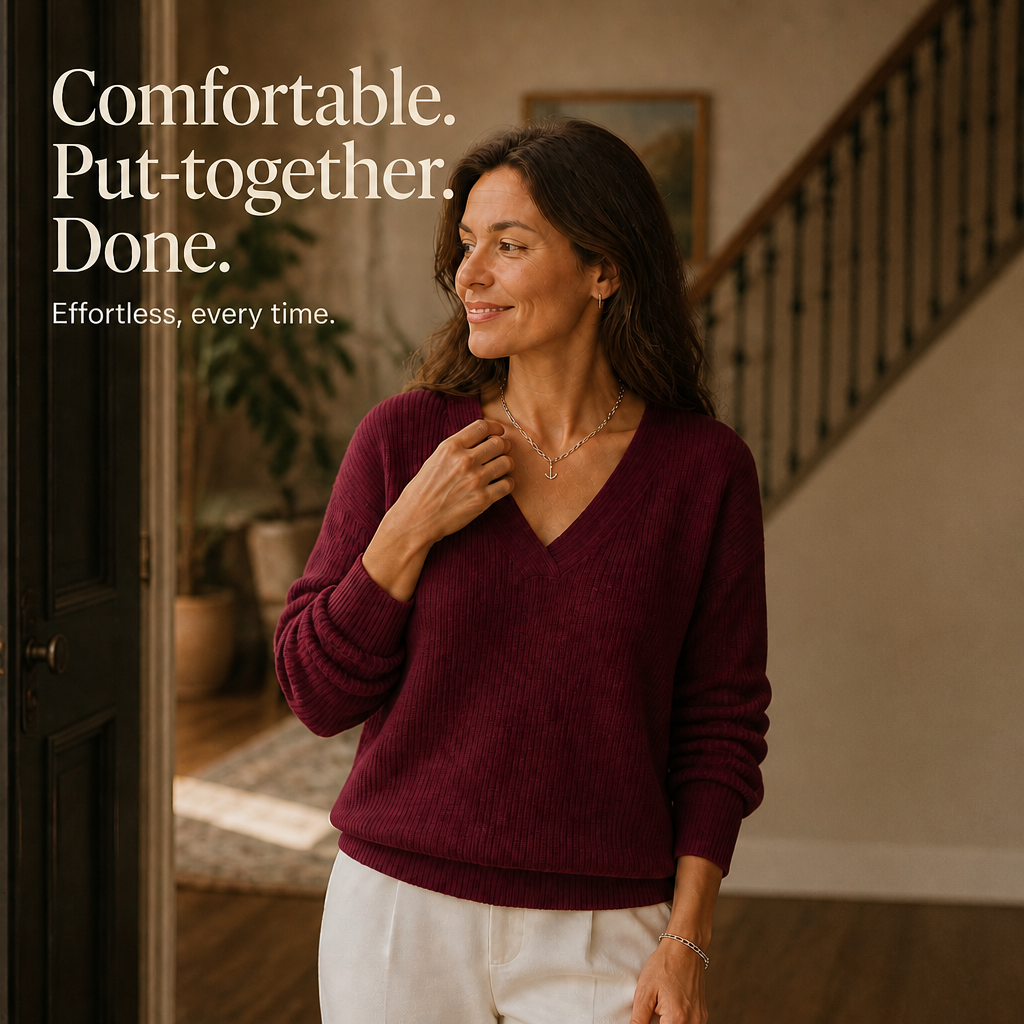 Wearbella – Waffle Knit Drop-Shoulder V-Neck Top