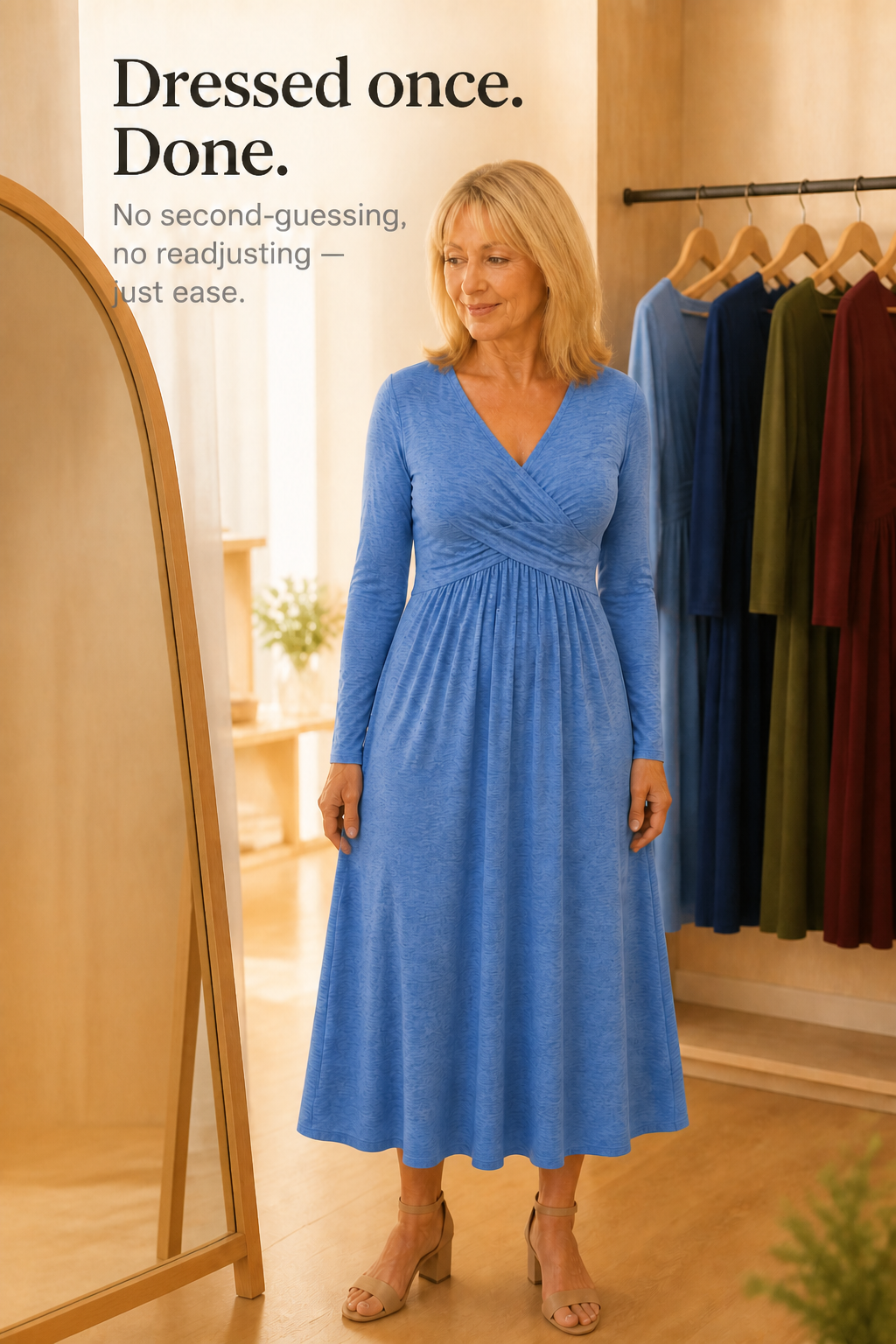 Wraverie – Wrap-Front Tie-Waist Midi Dress With Pockets