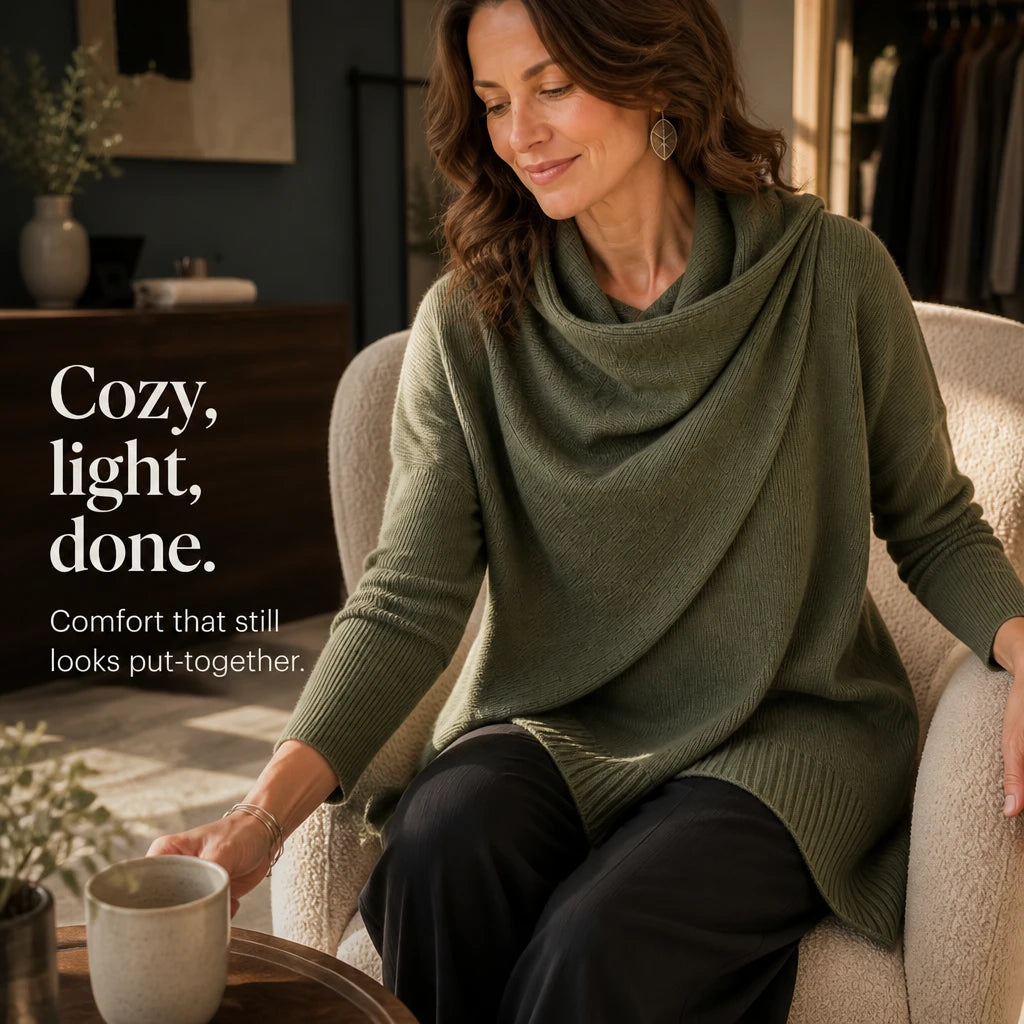 Cowlora – Draped Cowl-Neck Knit Pullover