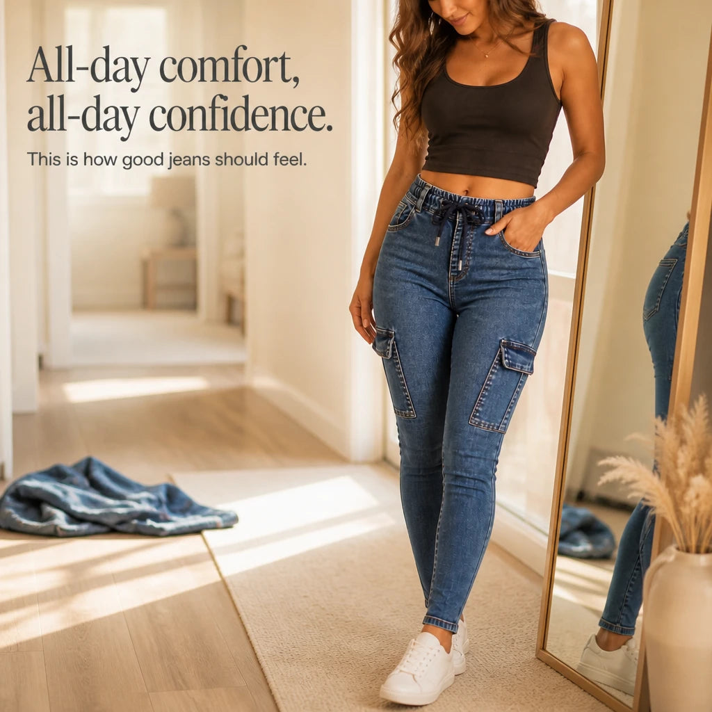 DenimEase – Stretch Denim Cargo Jeggings
