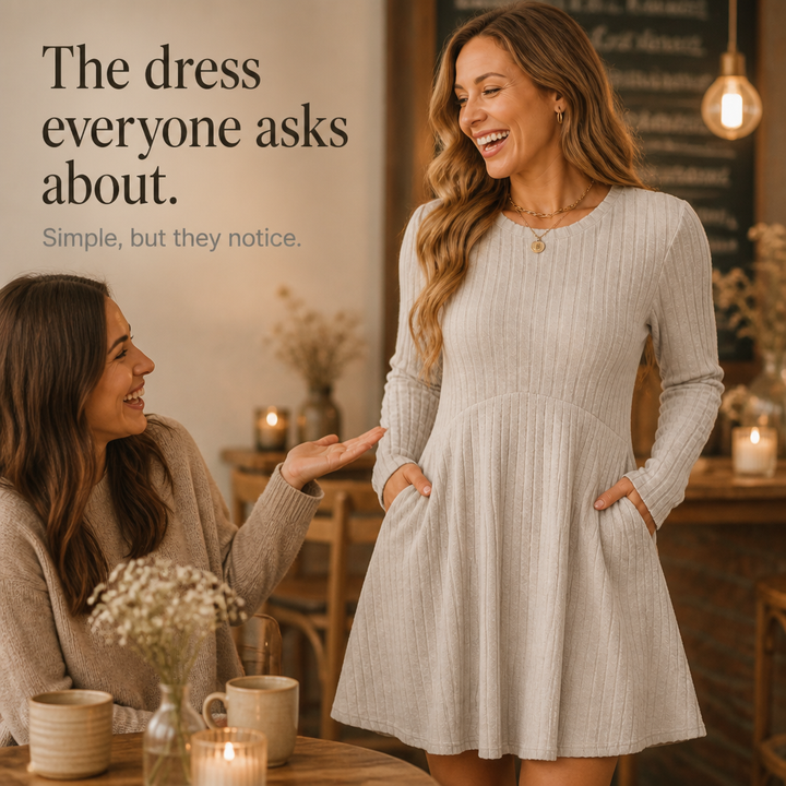 Vivelyn – High-Waisted Ribbed A-Line Midi Dress