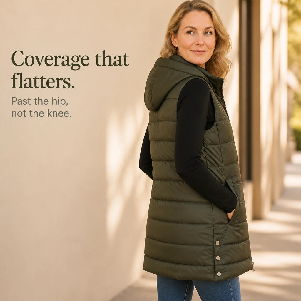 Longbella – Hooded Longline Quilted Puffer Vest
