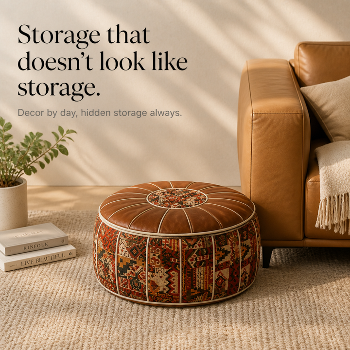 Stashly – Fillable Faux Leather Storage Pouf Ottoman