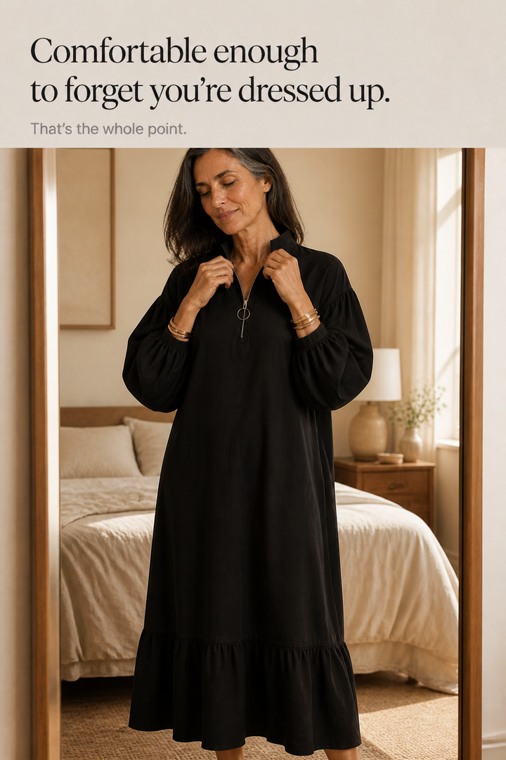 Wearbella – Half-Zip Stand-Collar Lantern-Sleeve Dress