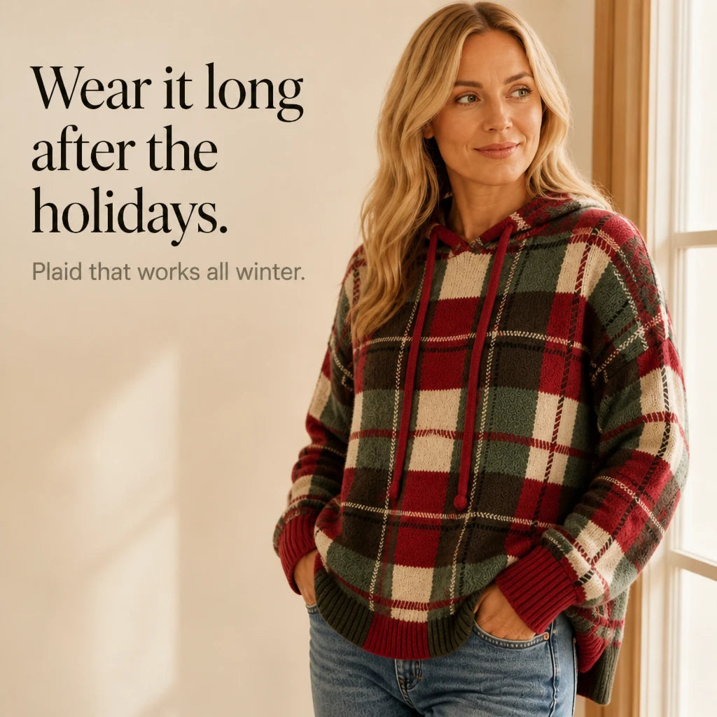 Overa – Plaid Knit Hooded Sweater