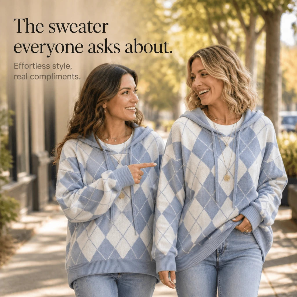 Argylea – Argyle Hooded Knit Sweater