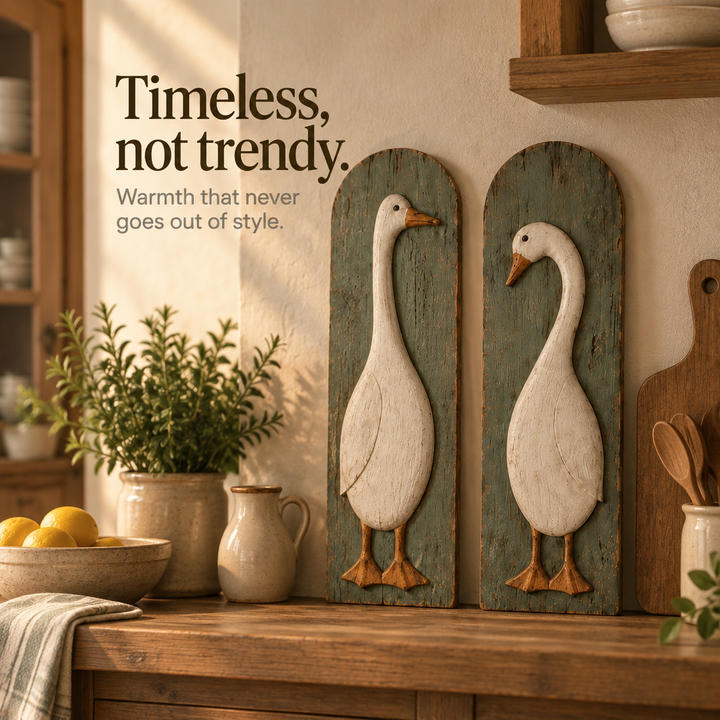Farmvale – Rustic Wood Goose Wall Plaque Set
