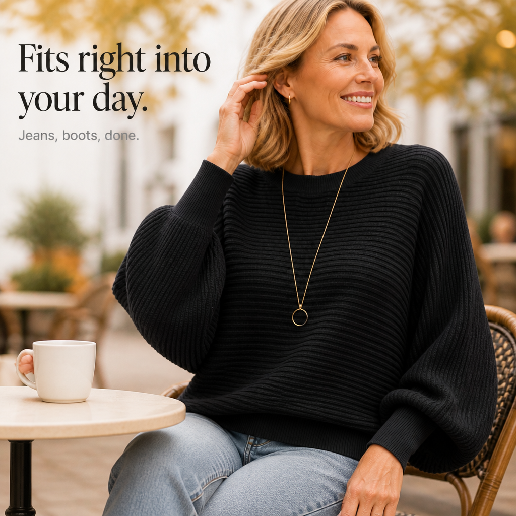 Ribbella – Ribbed Dolman-Sleeve Knit Sweater
