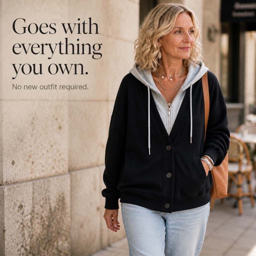 Layerelle – Color-Block Faux-Layer V-Neck Hoodie