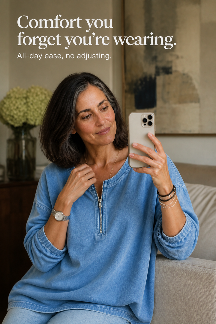 Zipdenim – Half-Zip Denim-Look Blouse