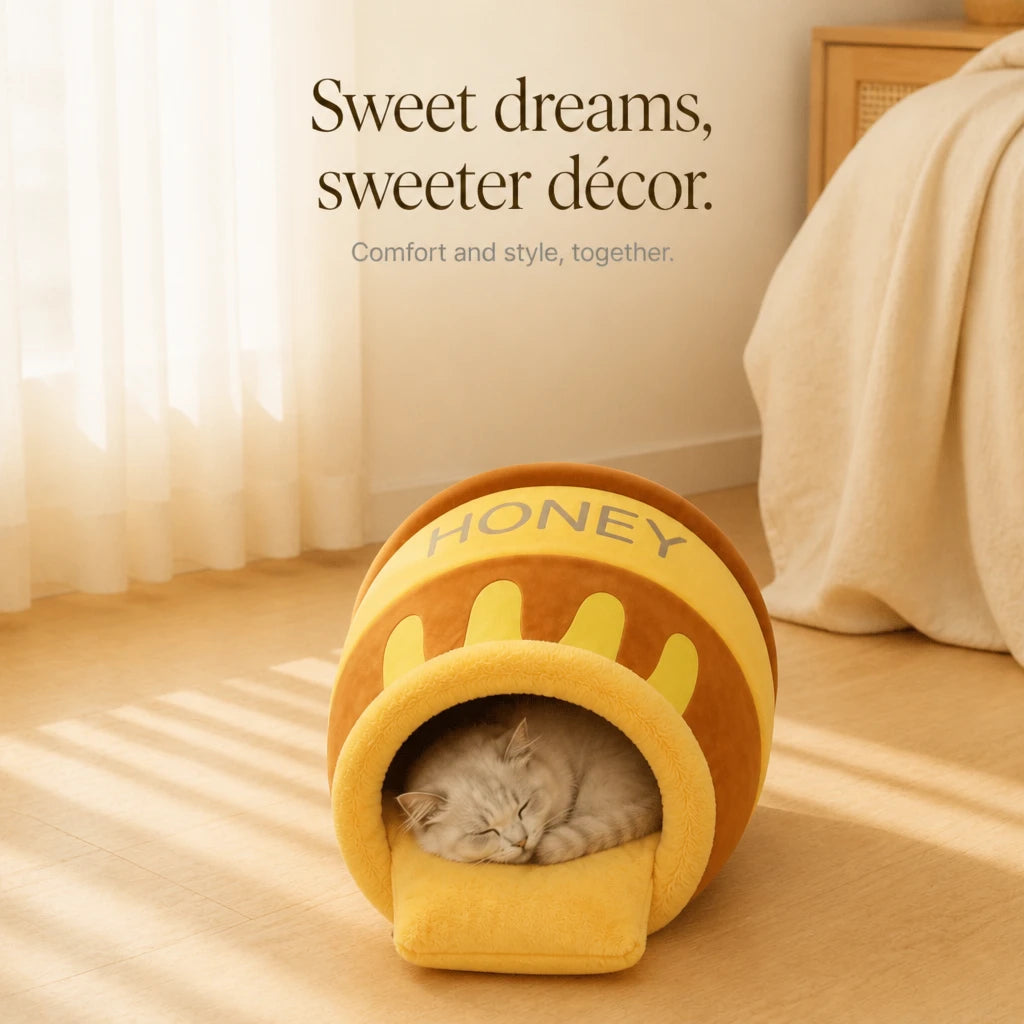 HoneyHaven – Honey Pot-Shaped Enclosed Pet Bed