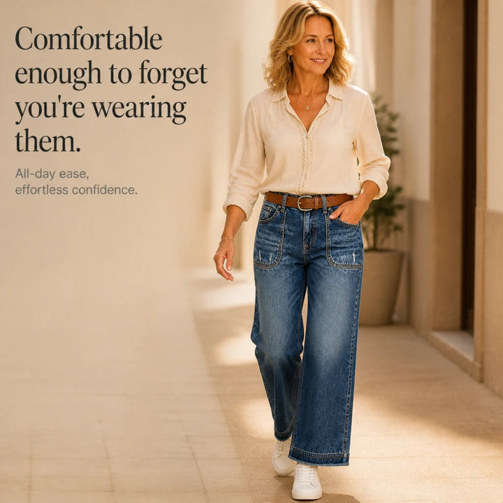 Vintara – Patch Pocket Distressed Straight-Leg Jeans