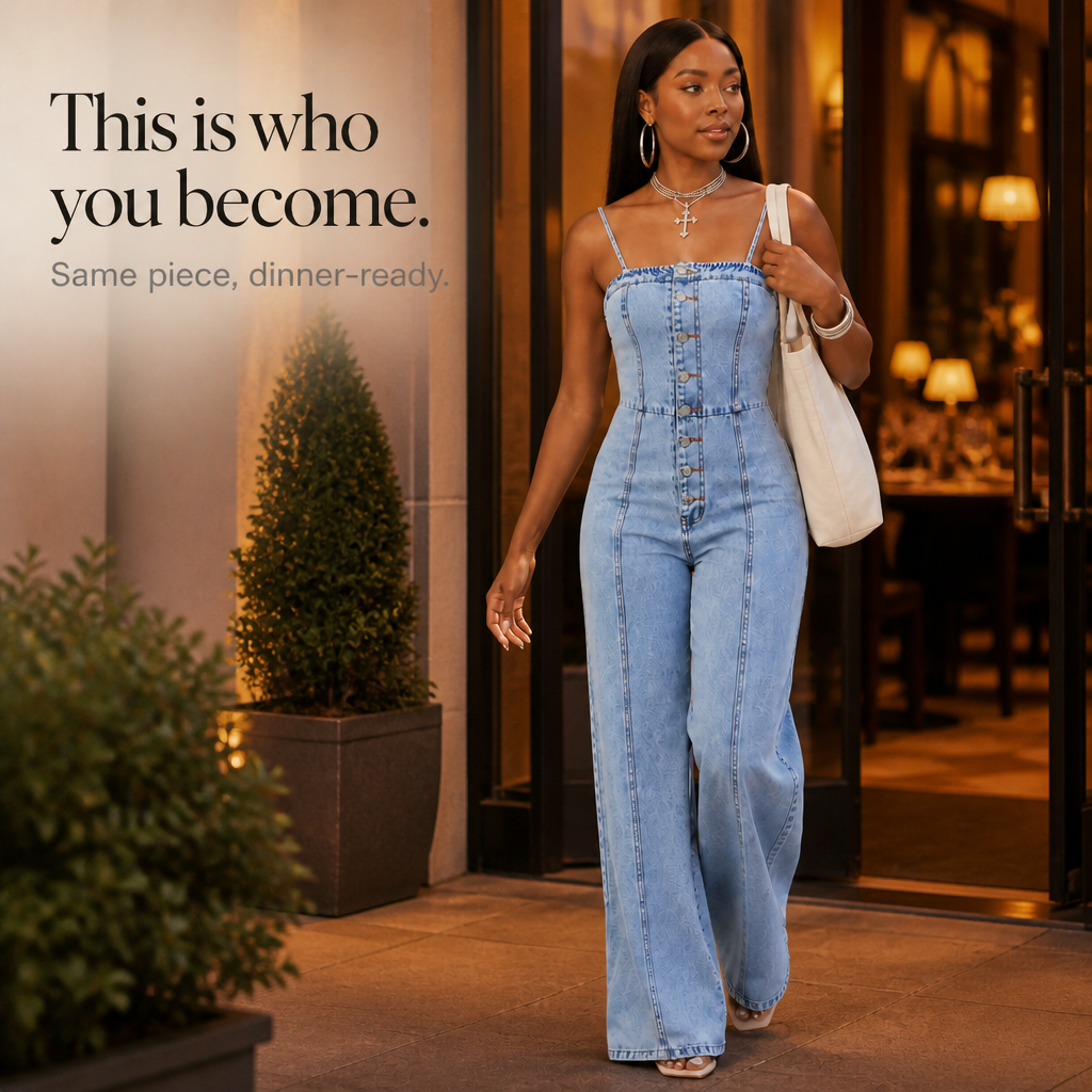 Wearbella – Wide Leg Spaghetti Strap Denim Jumpsuit