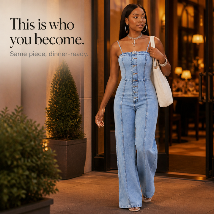 Wearbella – Wide Leg Spaghetti Strap Denim Jumpsuit