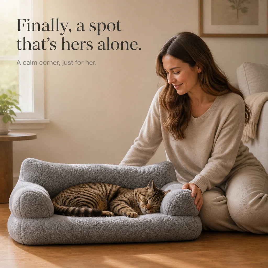 HearthPaw – Plush Sofa-Shaped Cat Bed