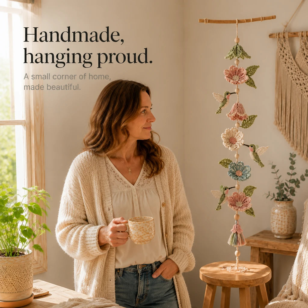 Hummingbird Haven – Crochet Hummingbird Flower Garland