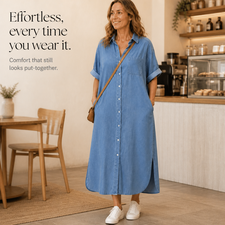 Wearbella – Loose-Fit Buttoned Denim Shirt Dress