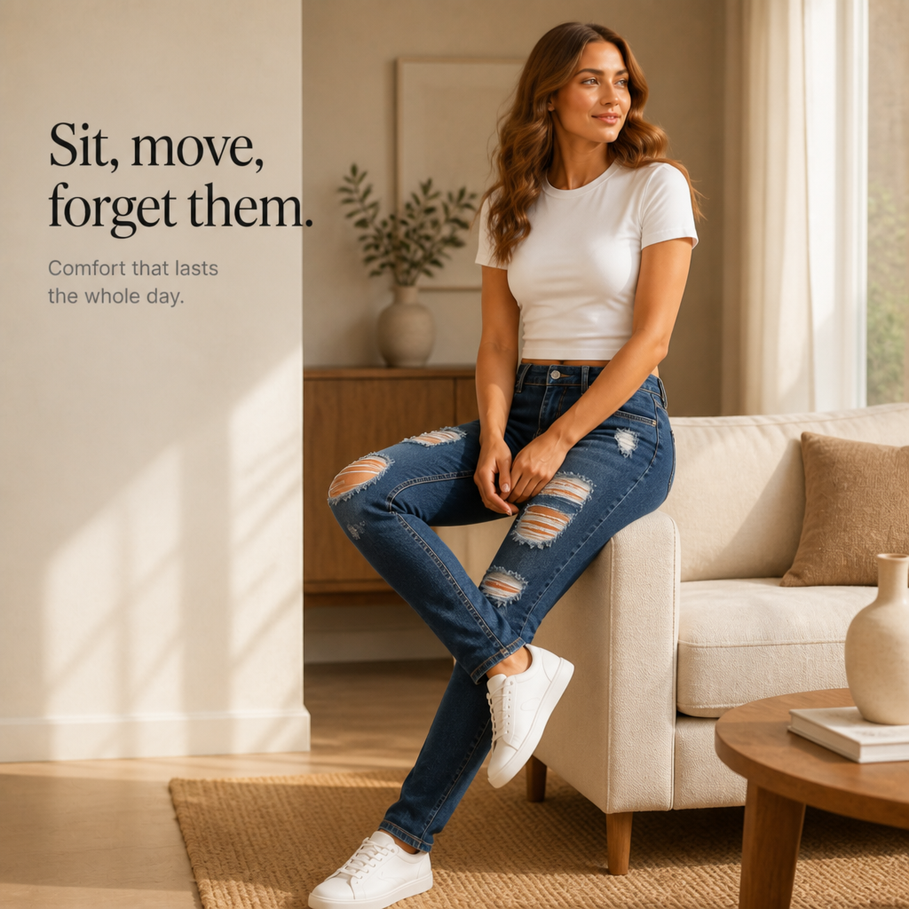 Curvella – Distressed High-Waisted Skinny Stretch Jeans