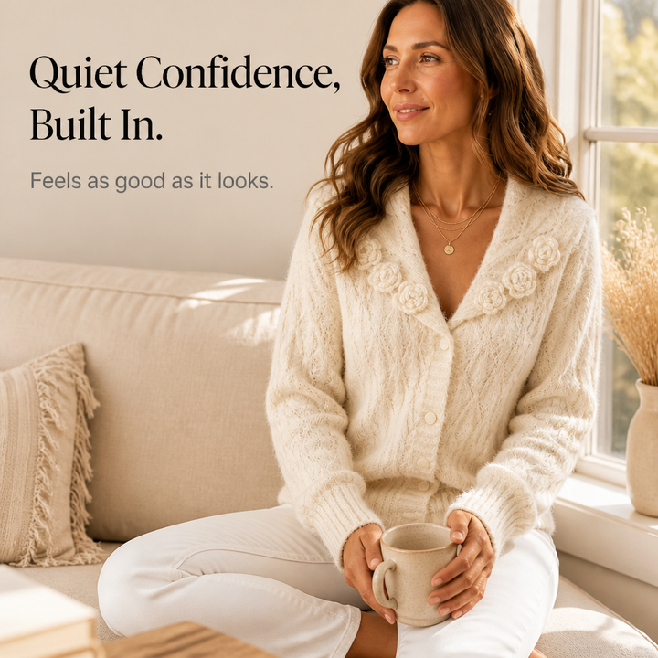 Florabelle Knit – Floral 3D Lapel Cable Knit Cardigan