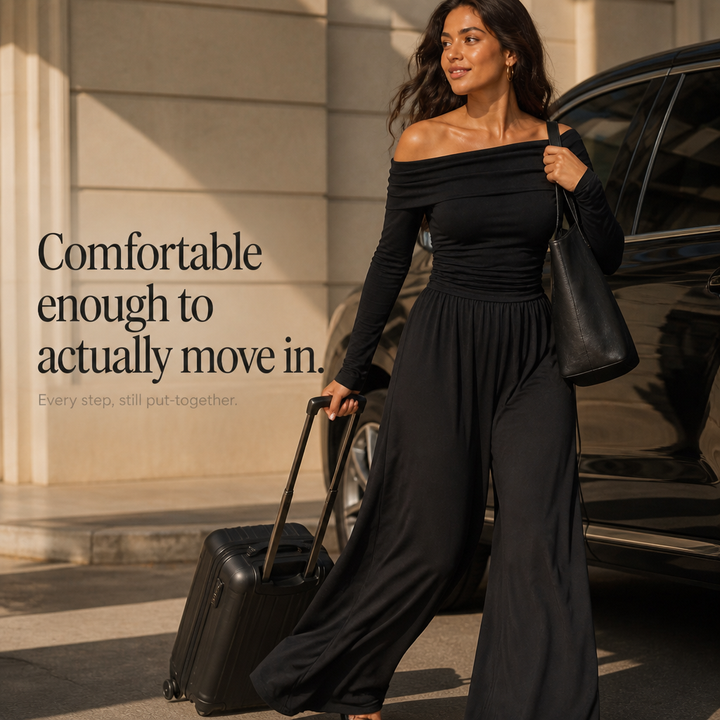 Wearbella – Off-Shoulder Ruched Wide-Leg Jumpsuit
