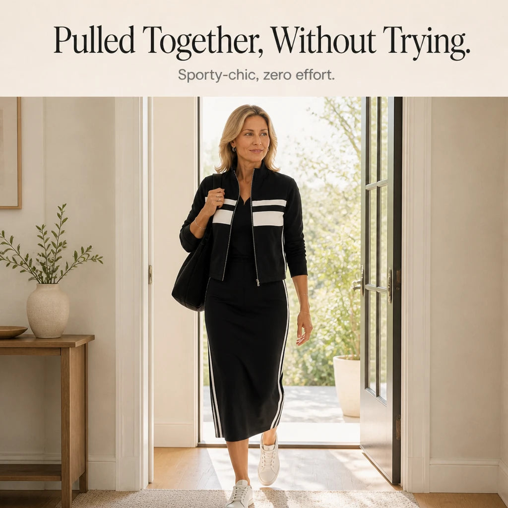 Stripe & Shape – Striped Bomber Jacket And Pencil Skirt Set