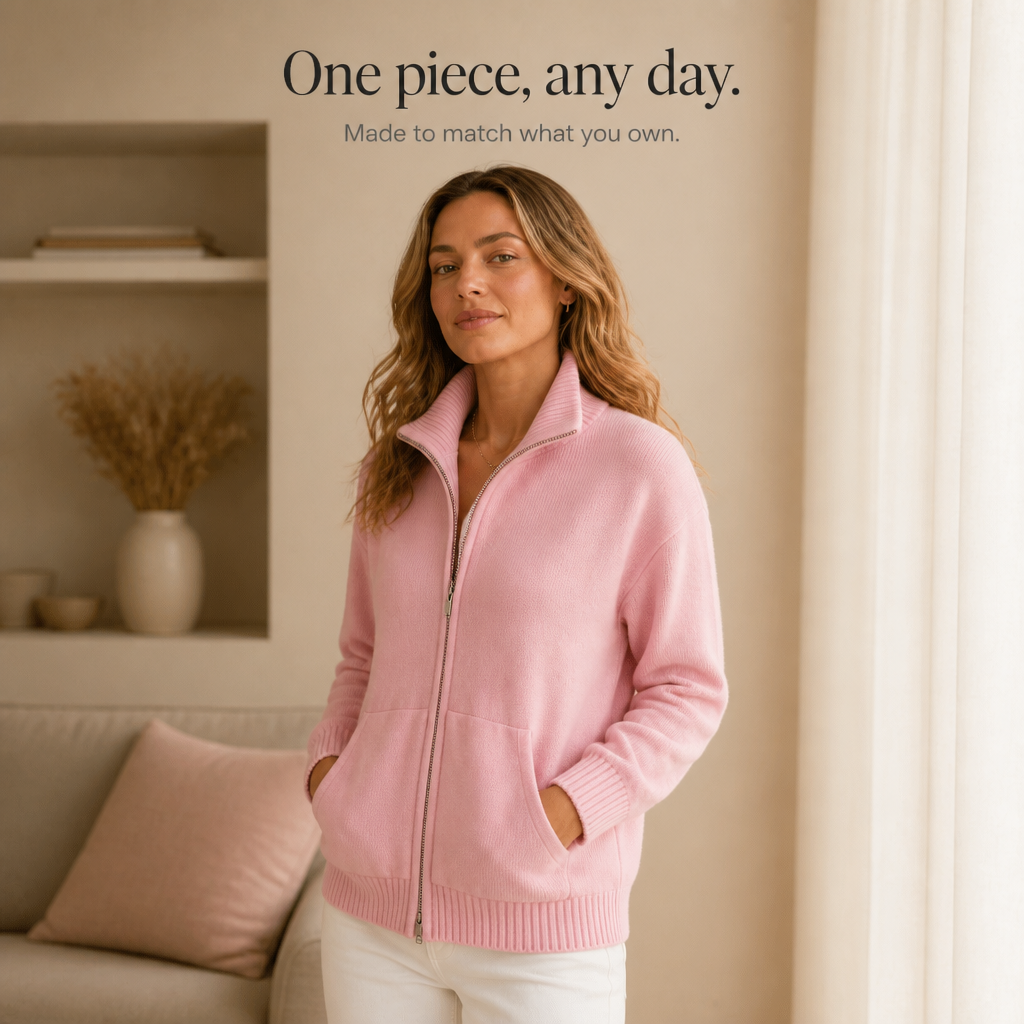 Wearbella – Zip-Front Ribbed Collar Knit Cardigan